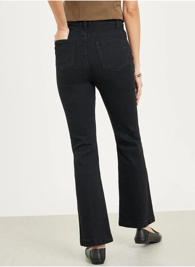 Styli Fit & Flare Pintuck Ankle Length Jeans