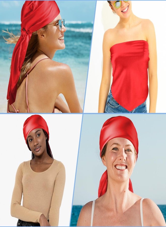 Andibro 35" Large Square Satin Head Scarf, Silk Shiny Solid Color Head Scarves Sleeping Head Wraps for Women Hair Bandana (Red) - Image 5