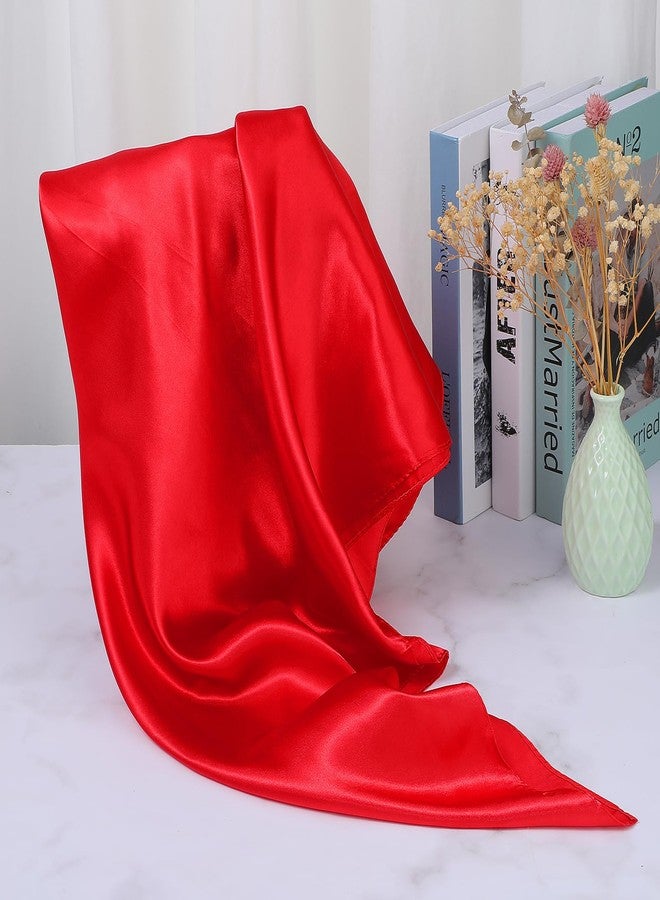 Andibro 35" Large Square Satin Head Scarf, Silk Shiny Solid Color Head Scarves Sleeping Head Wraps for Women Hair Bandana (Red) - Image 4