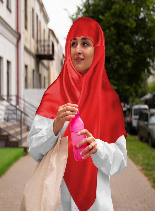 Andibro 35" Large Square Satin Head Scarf, Silk Shiny Solid Color Head Scarves Sleeping Head Wraps for Women Hair Bandana (Red) - Image 3