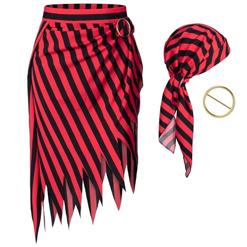 Irtysh Pirat Open Design Skirt Dress Pirate Head Scarf Hat Pirate Bandana Accessories Cosplay Costume For Men Women(red+black S) - Image 1