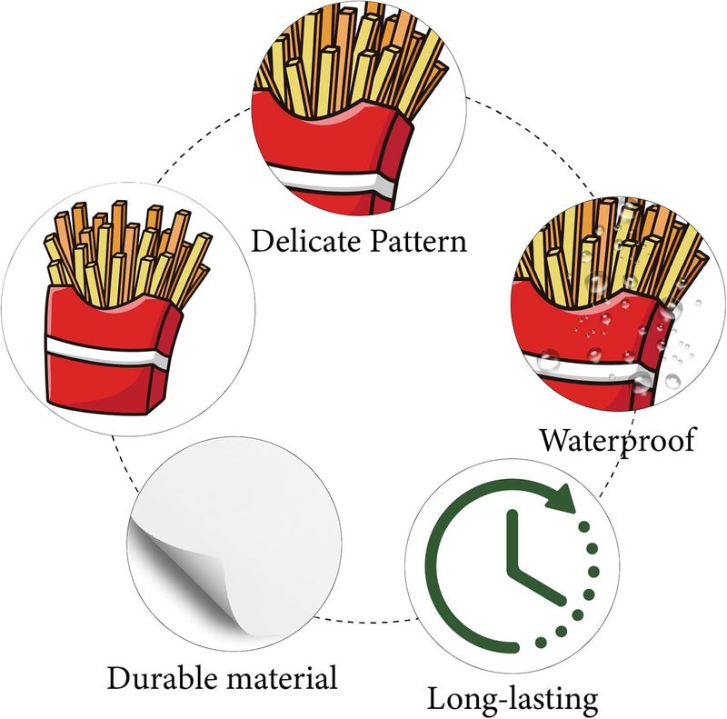 CREATCABIN French Fries Stickers Plastic Waterproof Adhesive Picture Small Potato Food Round Dot Cartoon Chips Decals Planner Stickers for DIY Cup Laptop Hat Notebook 098Inch - Image 2