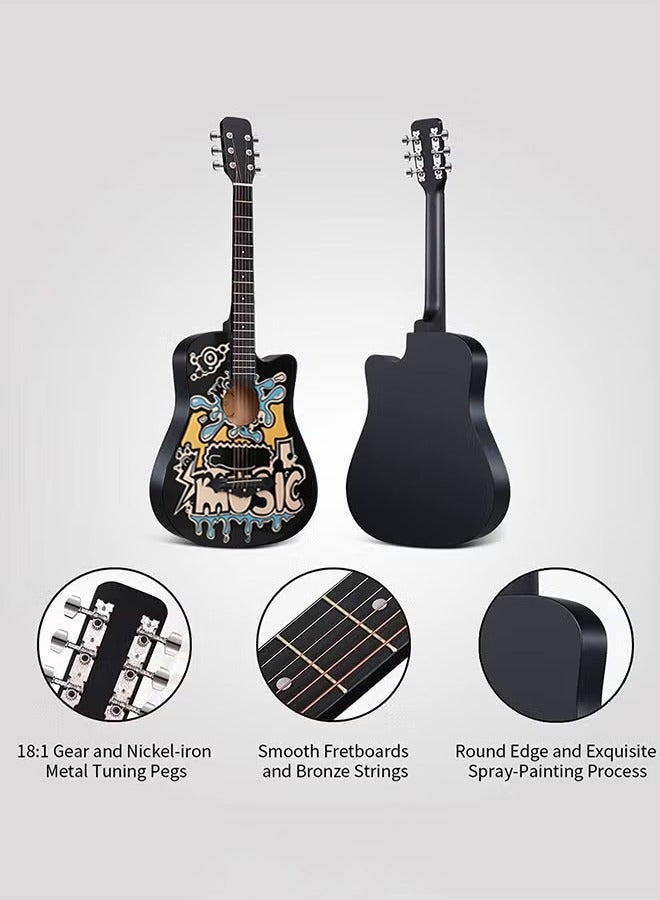 تيوكس مجموعة جيتار مقاس 38 بوصة مع ملحقات للأطفال والكبار مع حقيبة جيتار وموالف وأوتار نحاسية وخيوط كابو وقطعة قماش للتنظيف كهدية - Image 3