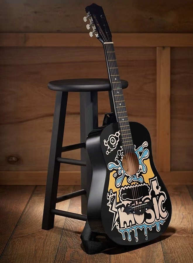 تيوكس مجموعة جيتار مقاس 38 بوصة مع ملحقات للأطفال والكبار مع حقيبة جيتار وموالف وأوتار نحاسية وخيوط كابو وقطعة قماش للتنظيف كهدية - Image 5