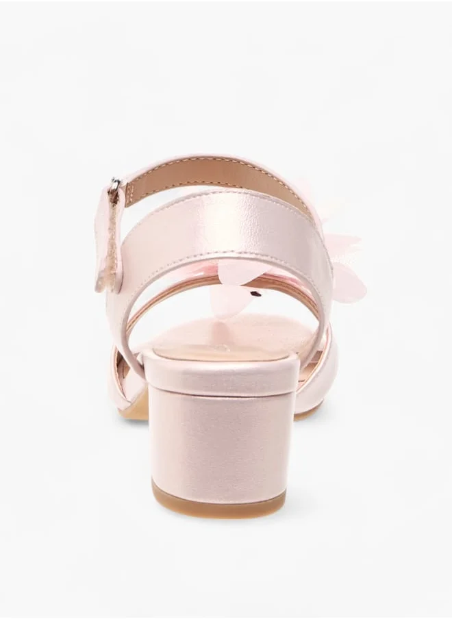 Celeste Girls Floral Applique Block Heel Sandals With Hook And Loop Closure Ramadan Collection