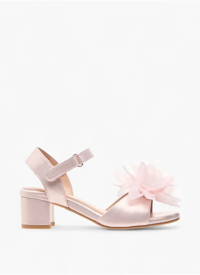Celeste Girls Floral Applique Block Heel Sandals With Hook And Loop Closure Ramadan Collection