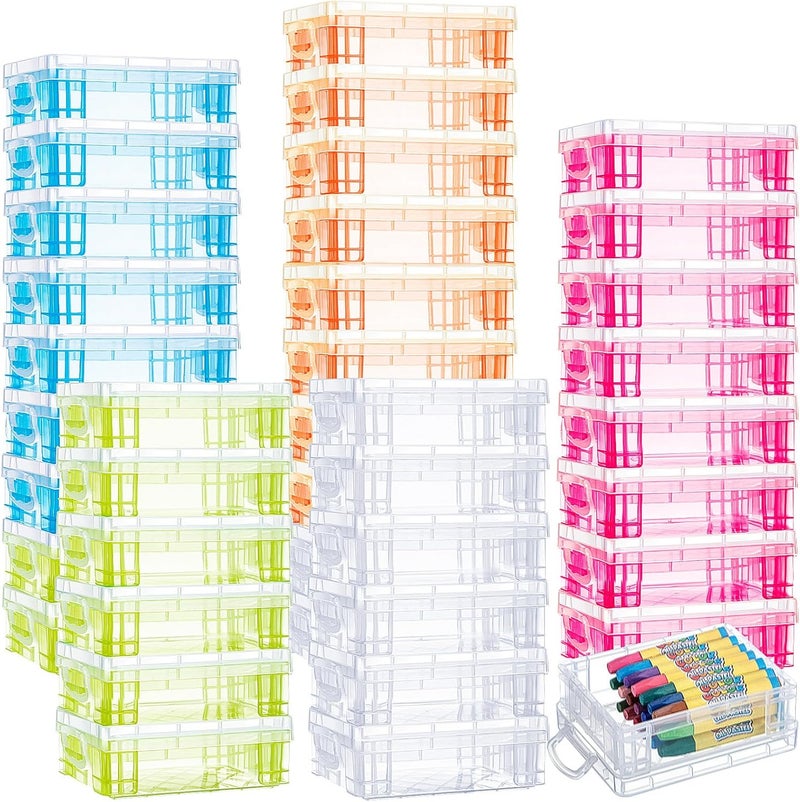 Suzile 40 Pcs Plastic Crayon Boxes Stackable Transparent Crayon Organizer with Lid Crayon Storage Container Bulk for Office School Classroom Supplies Pen Pencil Craft(Clear, Red, Green, Blue, Orange) - Image 1