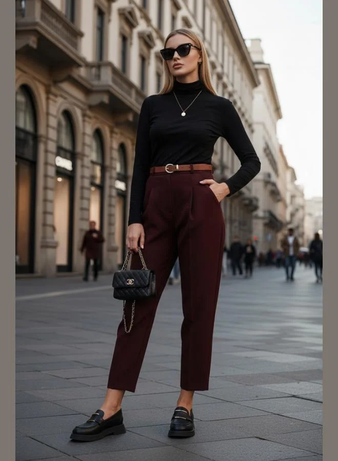 Lela Lela Regular Fit High Waist Straight Leg Belted Trousers Women's TROUSERS 68350938