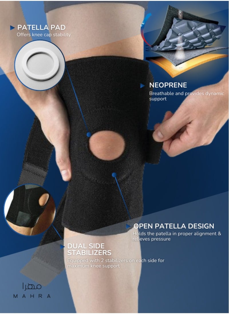Generic Open Patella Knee Support with Stays (Black) | Adjustable Neoprene Knee Brace, Lightweight, Comfortable Design | Suitable for Knee Circumference 12.5" to 18" | Great for Injury Recovery, Athletic Pursuits & Daily Activities | Pack of 1  - Image 4
