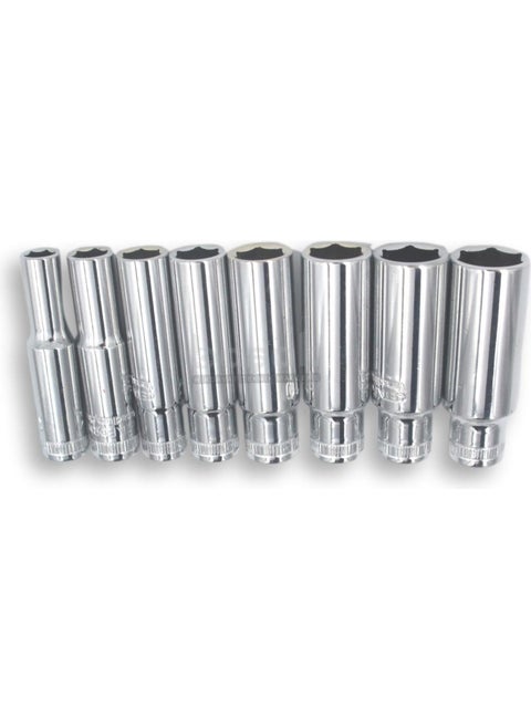 C04-R08 8 Piece 1/4” 6 Corner Deep Socket Wrench Set