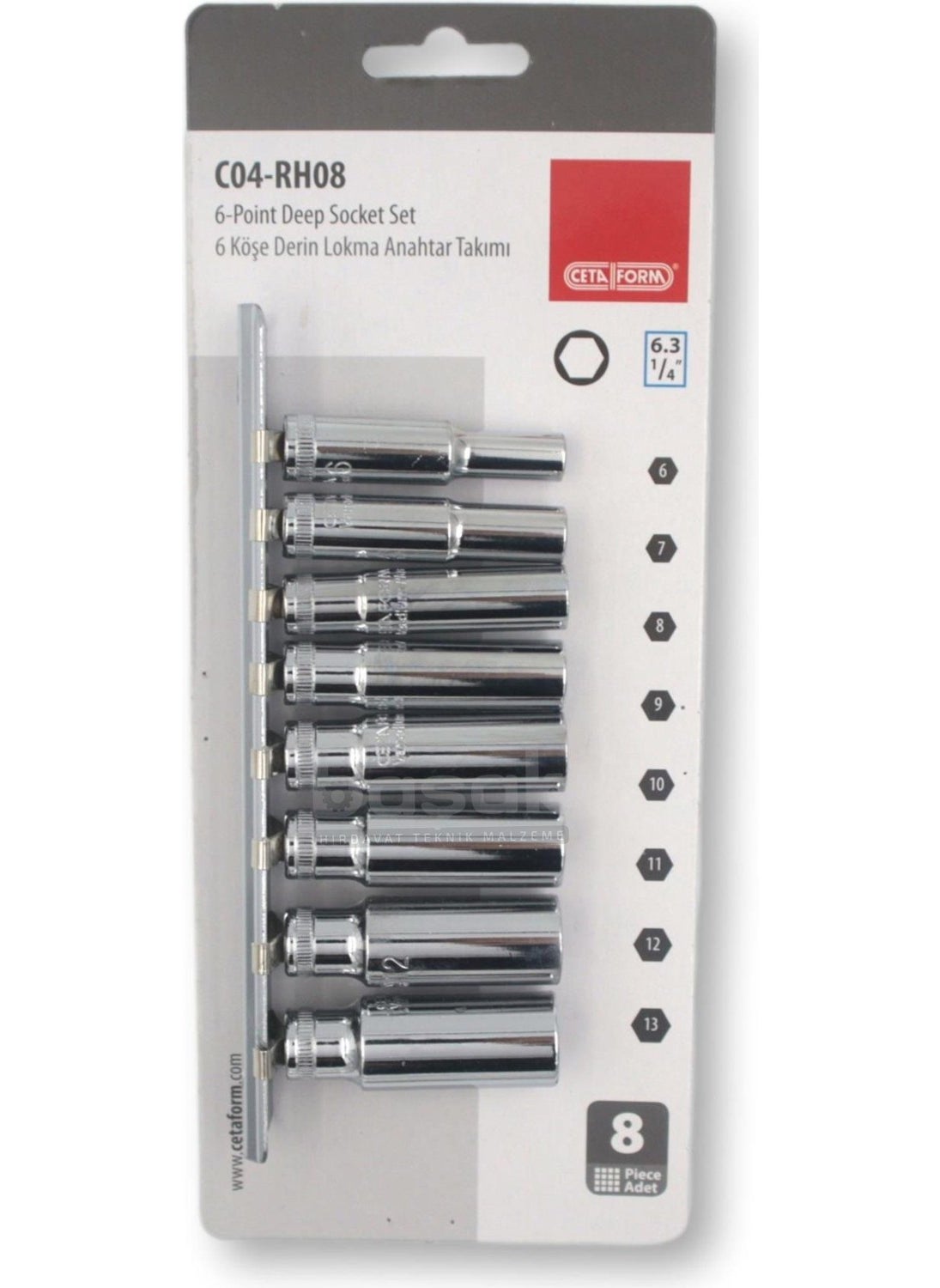 Ceta Form C04-R08 8 Piece 1/4” 6 Corner Deep Socket Wrench Set  - Image 3