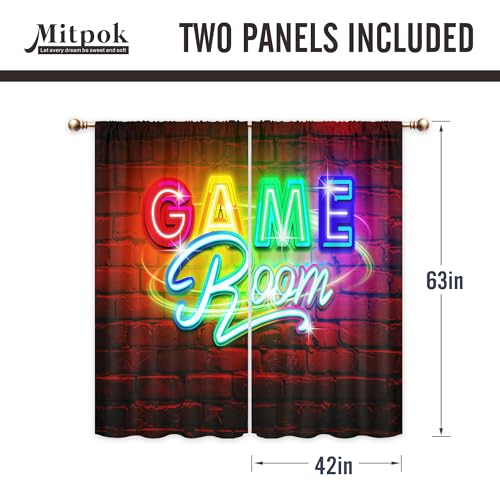 Mitpok Neon Gaming Curtains for Bedroom 42Wx63H Inch Rod Pocket Kids Boys Gamer Video Game Room Playroom Cool Modern Rustic Brick Wall Child Men 2 Panel Window Treatment Set for Living Room Decor - Image 5