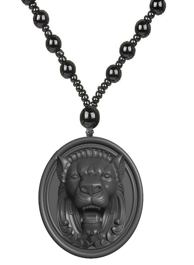 قلادة رأس أسد أنيقة من مودتيل للرجال والفتيان، مصنوعة من الراتنج الأسود بتصميم قبلي جريء وسلسلة مزينة بالخرز - مظهر جذاب، إكسسوار أنيق مصنوع يدويًا لراكبي الدراجات النارية، والنادي الرياضي، والحفلات، وهدية عيد ميلاد