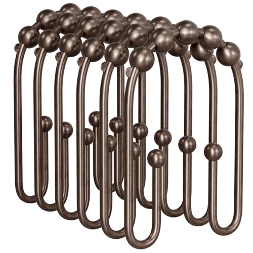 AmazerBath Shower Curtain Hooks Bronze Shower Curtain Rings Rust Proof NonSlip Shower Curtain Double Hooks Smooth Metal Shower Hooks for Shower Curtain Liner Bathroom 12Pcs Shower Rod Hooks - Image 1
