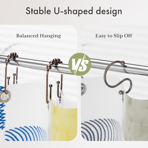 AmazerBath Shower Curtain Hooks Bronze Shower Curtain Rings Rust Proof NonSlip Shower Curtain Double Hooks Smooth Metal Shower Hooks for Shower Curtain Liner Bathroom 12Pcs Shower Rod Hooks - Image 3