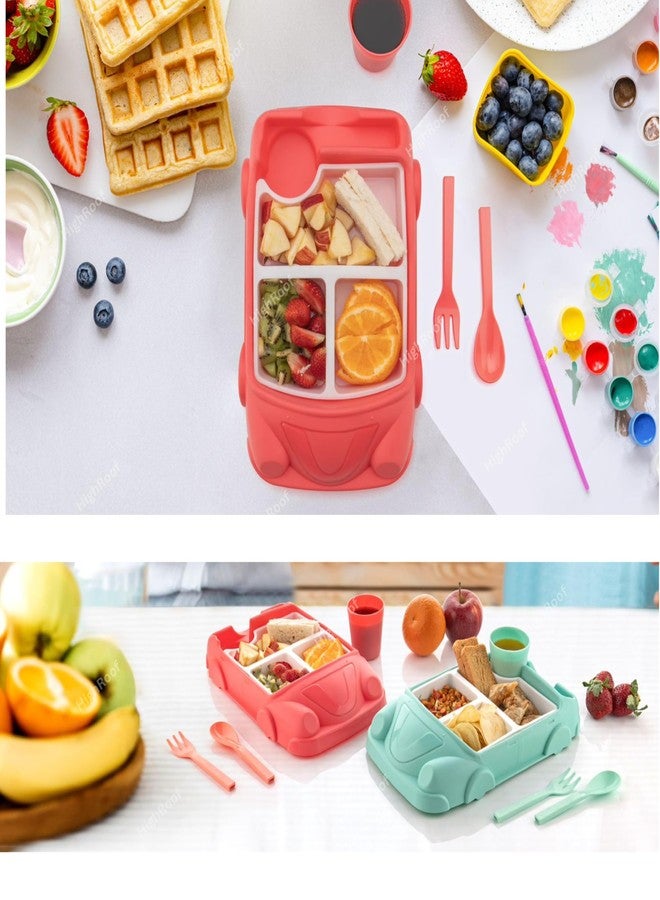 HighRoof Car Shaped Plates Cup Dinnerware Set Fiber Food Containers Infant Training Dishes Baby Feeding Sets Kids Tableware (Multicolor) - Image 4