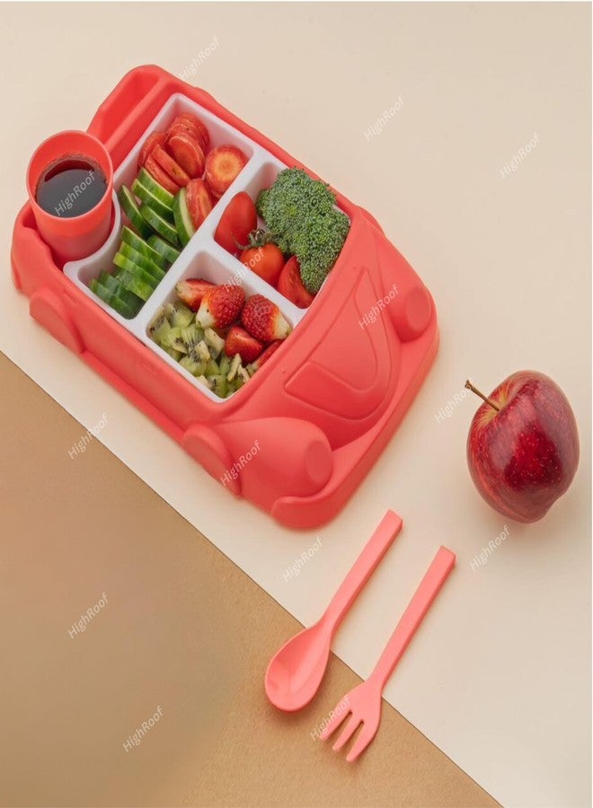 HighRoof Car Shaped Plates Cup Dinnerware Set Fiber Food Containers Infant Training Dishes Baby Feeding Sets Kids Tableware (Multicolor) - Image 3