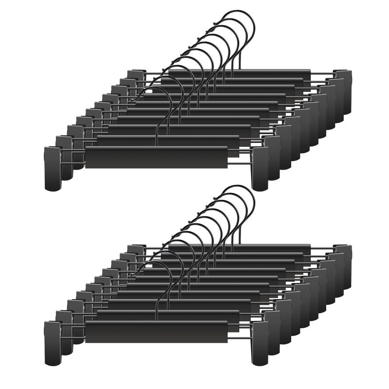 GUANJUNE Clothes Pants Hangers SpaceSaving Skirt Holders with 360  Swivel Hooks Adjustable Clips Trouser Hangers Clothes Coat Garment Jeans Hangers 20 Pack Black