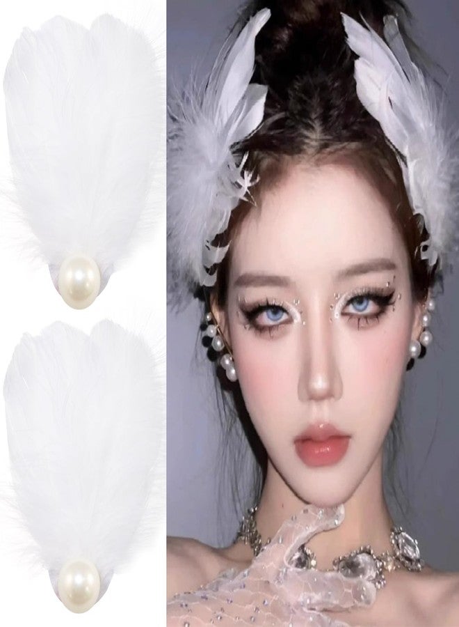 BENOSPACE 2 Pcs Feather Hair Clips White Pearl Swan Fly-Wing Hairpins Ballet Style Elegant Hair Barrettes Accessory for Women Girls 1920s Cosplay Show Dancing Party Stage Halloween Costume Headpiece - Image 1