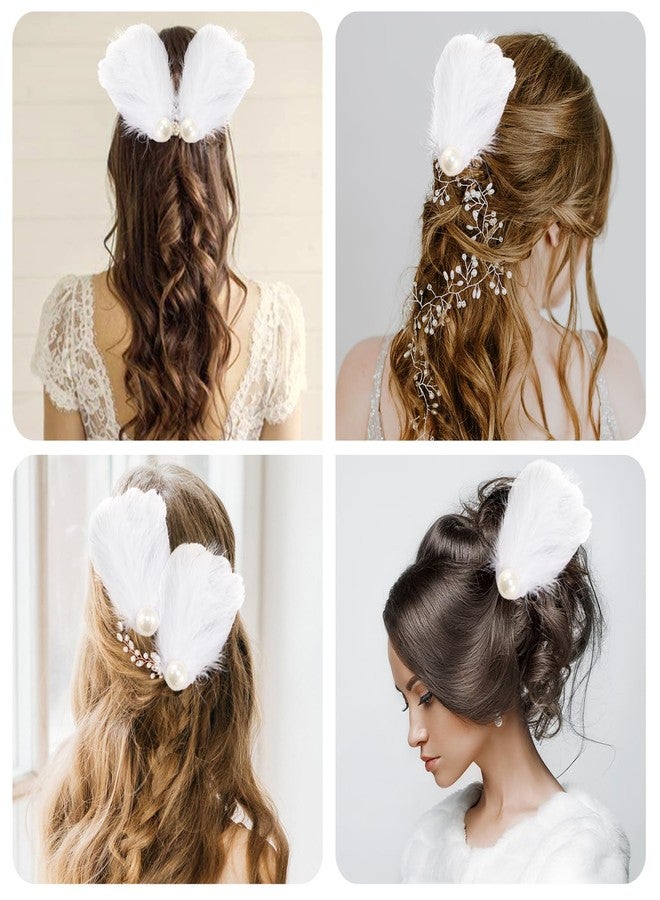 BENOSPACE 2 Pcs Feather Hair Clips White Pearl Swan Fly-Wing Hairpins Ballet Style Elegant Hair Barrettes Accessory for Women Girls 1920s Cosplay Show Dancing Party Stage Halloween Costume Headpiece - Image 4