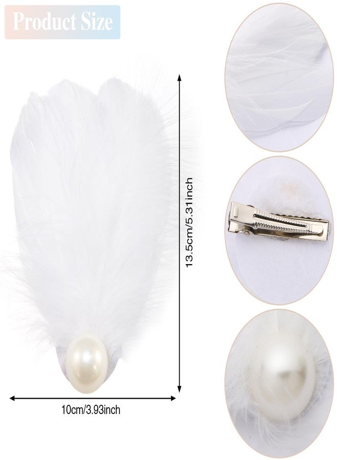 BENOSPACE 2 Pcs Feather Hair Clips White Pearl Swan Fly-Wing Hairpins Ballet Style Elegant Hair Barrettes Accessory for Women Girls 1920s Cosplay Show Dancing Party Stage Halloween Costume Headpiece - Image 2