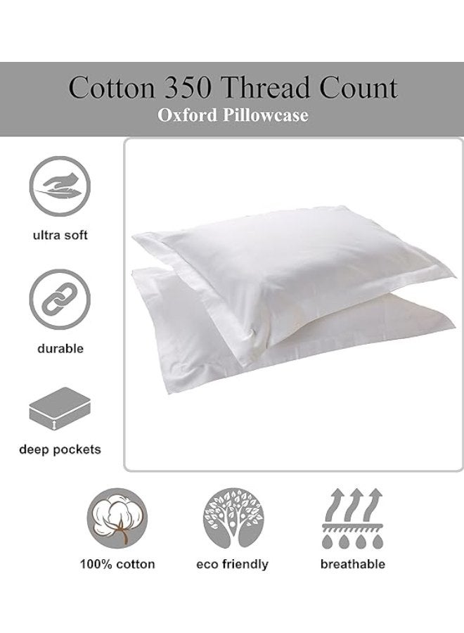 eco vite Linen Oxford King Pillowcase 2PC Set- 350TC 100% Long Staple Cotton Sateen, Luxury Quality, Size: 50 x 90 + 15cm - Image 2