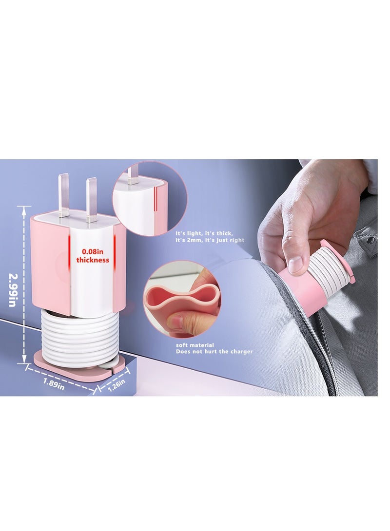 KASTWAVE 4Pcs 2 in 1 Silicone Charger Protector, 18w/20w Data Cable Winder, Mobile Phone Charger Data Cable Anti-Break Protection Storage Tool, Suitable for 11/12 Charger (Pink, Gray, Black, Transparent) - Image 2