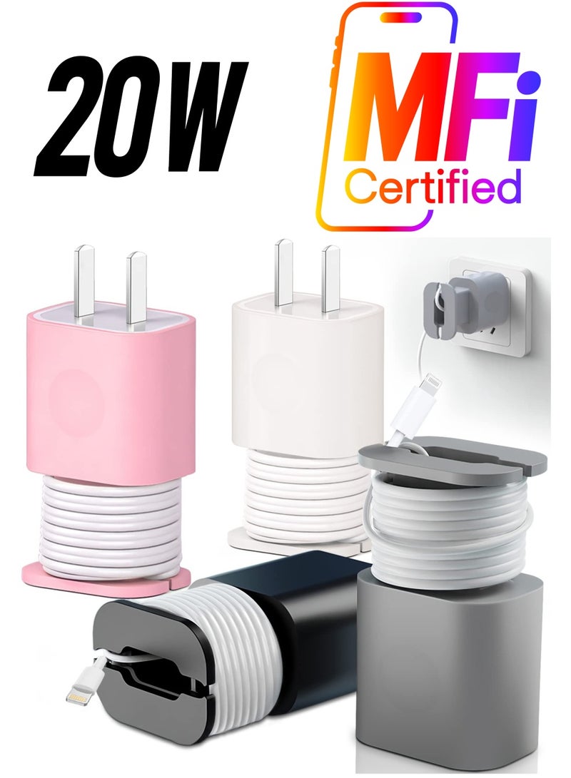 KASTWAVE 4Pcs 2 in 1 Silicone Charger Protector, 18w/20w Data Cable Winder, Mobile Phone Charger Data Cable Anti-Break Protection Storage Tool, Suitable for 11/12 Charger (Pink, Gray, Black, Transparent) - Image 1