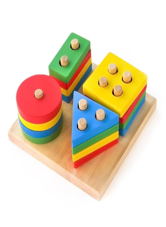 BAALVE™ Wooden Angle Geometric Stacker Shape Sorter Blocks,Educational Intelligence Early Learning Column Puzzle Stacking Toy Set for Todder Kids Boys & Girls (Pack of 1, Multicolour, 16 Pieces). - Image 1