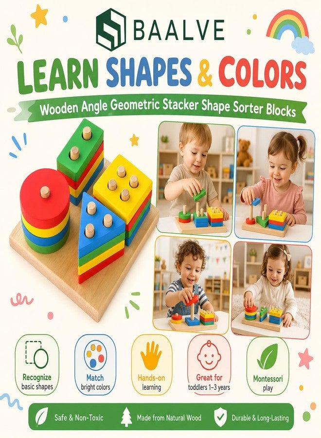 BAALVE™ Wooden Angle Geometric Stacker Shape Sorter Blocks,Educational Intelligence Early Learning Column Puzzle Stacking Toy Set for Todder Kids Boys & Girls (Pack of 1, Multicolour, 16 Pieces). - Image 5