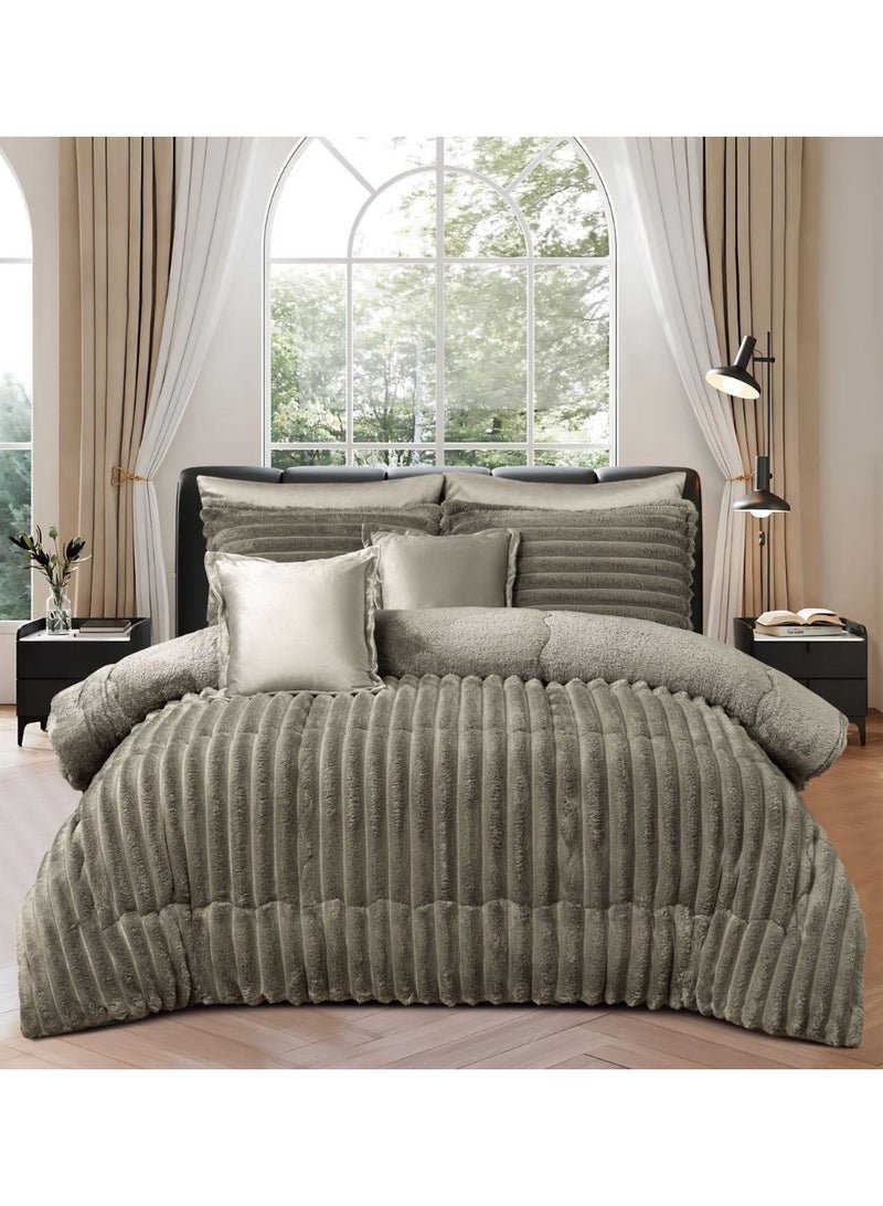 روشين طقم مفرش 4 قطع نفر شتوي حشوة وسط مخمل ناعم مع فرو سادة ذو وجهين خامة مخمل لحاف مقاس 210*170