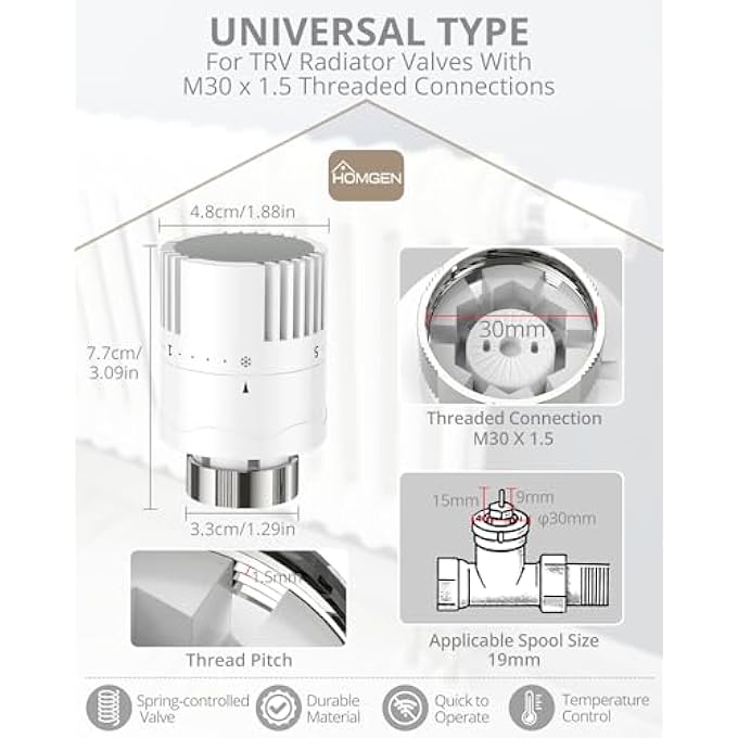 THERMOSTAT RADIATOR HEAD, POPULAR 3PCS TRV THERMOSTATIC HEADS RADIATOR THERMOSTAT HEADS M30 X 1.5 RADIATOR VALVE REPLACEMENT HEADS RADIATOR THERMOSTAT VALVE HEAD FOR HOME OFFICE BEDROOM ETC - Image 3