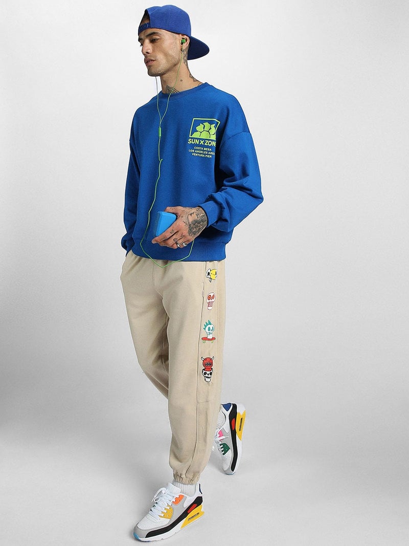 Veirdo® Cotton Polly Fleece Oversized Fit Blue Graphic Sweatshirt for Men (VSS0423BLPT15_XXL) - Image 4