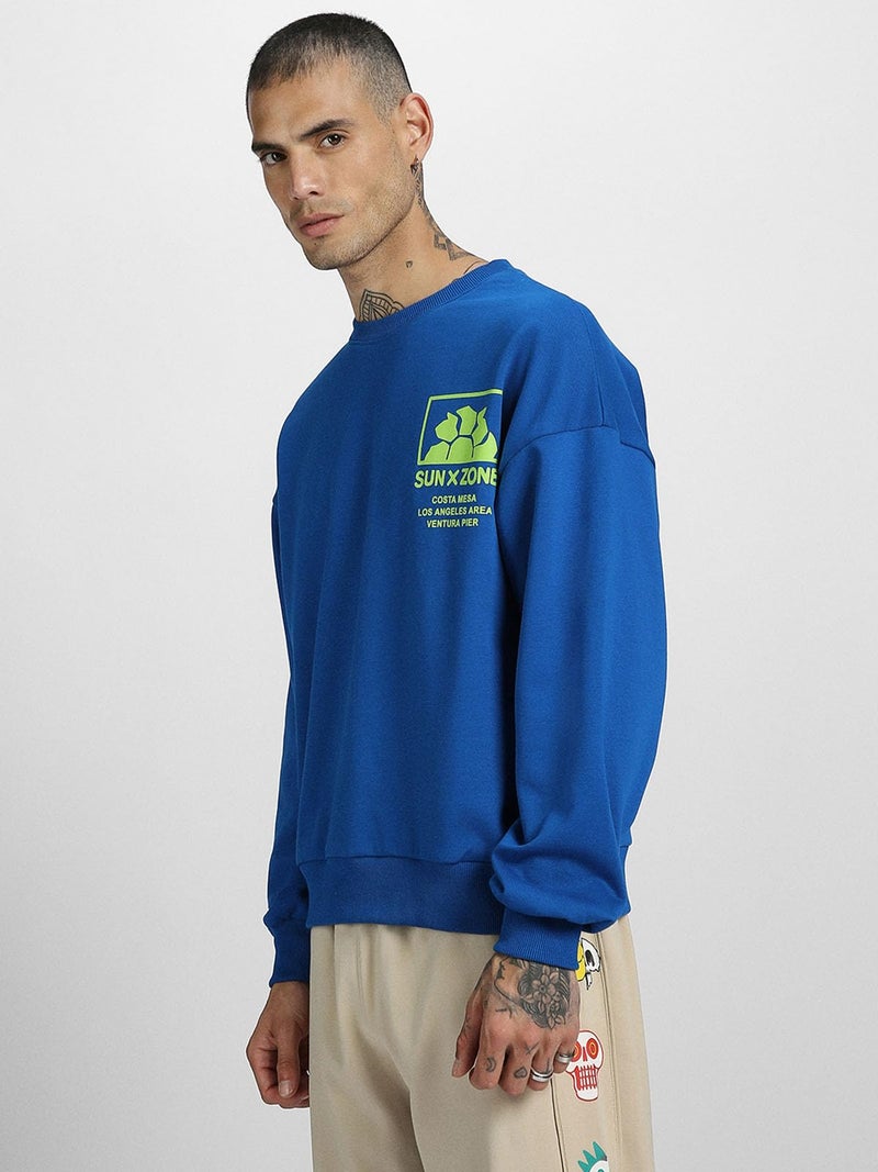 Veirdo® Cotton Polly Fleece Oversized Fit Blue Graphic Sweatshirt for Men (VSS0423BLPT15_XXL) - Image 3
