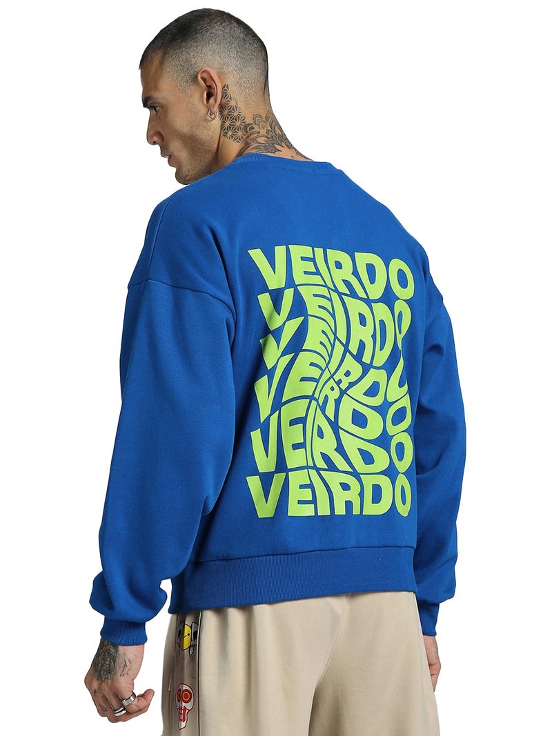 Veirdo® Cotton Polly Fleece Oversized Fit Blue Graphic Sweatshirt for Men (VSS0423BLPT15_XXL) - Image 1
