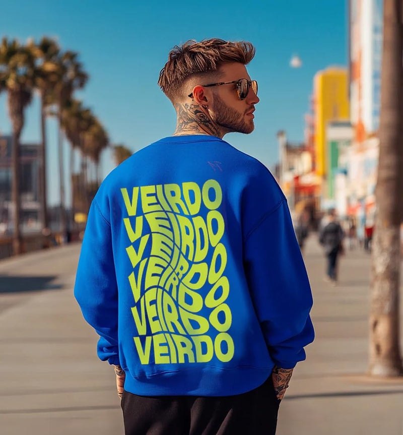 Veirdo® Cotton Polly Fleece Oversized Fit Blue Graphic Sweatshirt for Men (VSS0423BLPT15_XXL) - Image 2