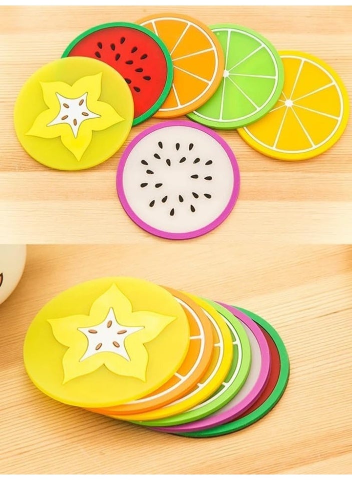طقم كوسترات سيليكون على شكل فواكه – 4 قواعد أكواب مضادة للانزلاق ومقاومة للحرارة لحماية الطاولات للمطبخ والمنزل والمكتب – متعدد الألوان - Image 4