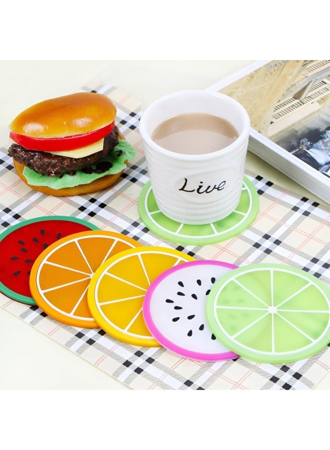 طقم كوسترات سيليكون على شكل فواكه – 4 قواعد أكواب مضادة للانزلاق ومقاومة للحرارة لحماية الطاولات للمطبخ والمنزل والمكتب – متعدد الألوان - Image 5