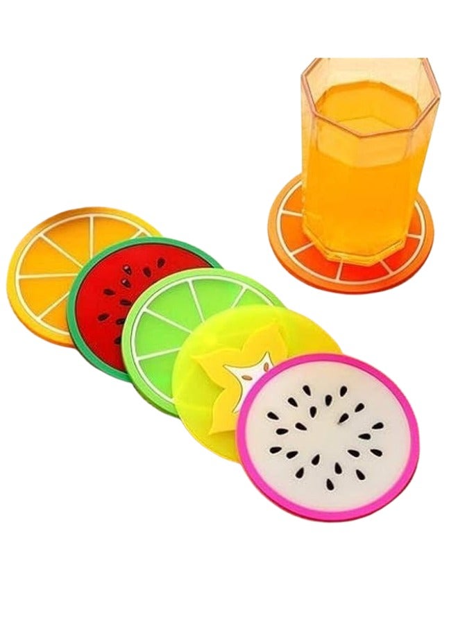 طقم كوسترات سيليكون على شكل فواكه – 4 قواعد أكواب مضادة للانزلاق ومقاومة للحرارة لحماية الطاولات للمطبخ والمنزل والمكتب – متعدد الألوان - Image 1