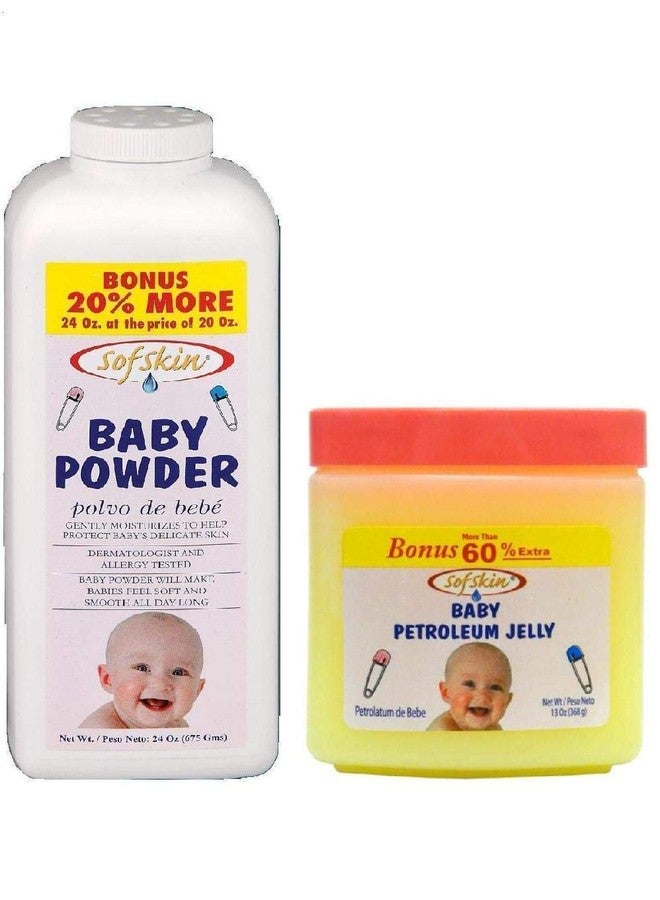 SOFSKIN (USA Brand) BABY POWDER (Perfumed) 675 gm & BABY PETROLEUM JELLY (Perfumed) Anti Diaper Rash 170 gm COMBO - Image 1