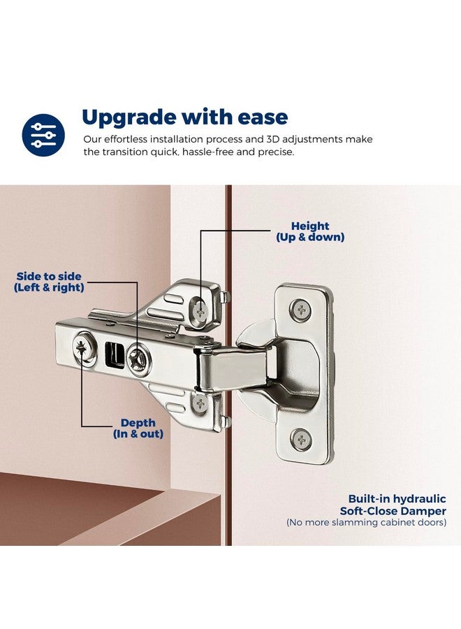 Ravinte Ravinte 1 Pair 2 Packs Full Overlay Cabinet Door Hinges,105 Degree Adjustable Concealed Kitchen Cabinet Hinges Soft Close for Face Frame Cabinet  - Image 4