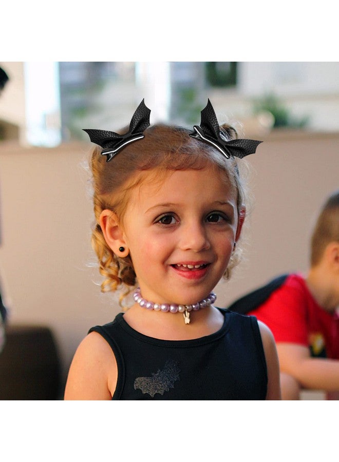 KCHIES Halloween Bat Hair Bow Clips Cartoon Wing Decor Alligator Barrettes Black For Teen Toddler Girls Women Kids Cosplay Costume Goth Accessories Pu Leather Hairpin Party Favor Decoration Gift 4Pcs - Image 2