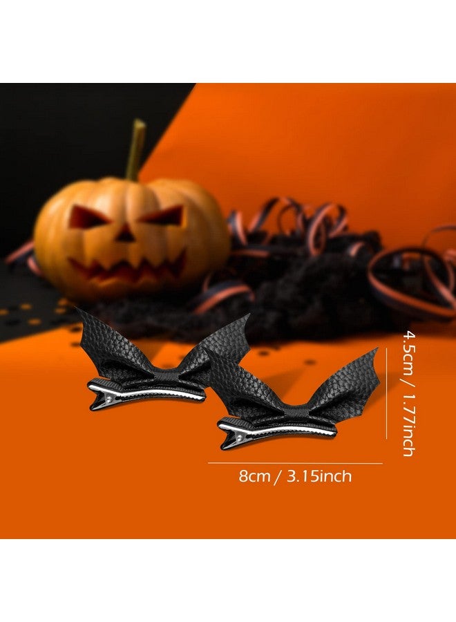 KCHIES Halloween Bat Hair Bow Clips Cartoon Wing Decor Alligator Barrettes Black For Teen Toddler Girls Women Kids Cosplay Costume Goth Accessories Pu Leather Hairpin Party Favor Decoration Gift 4Pcs - Image 4
