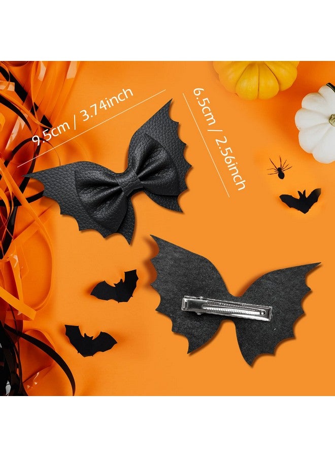 KCHIES Halloween Bat Hair Bow Clips Cartoon Wing Decor Alligator Barrettes Black For Teen Toddler Girls Women Kids Cosplay Costume Goth Accessories Pu Leather Hairpin Party Favor Decoration Gift 4Pcs - Image 3