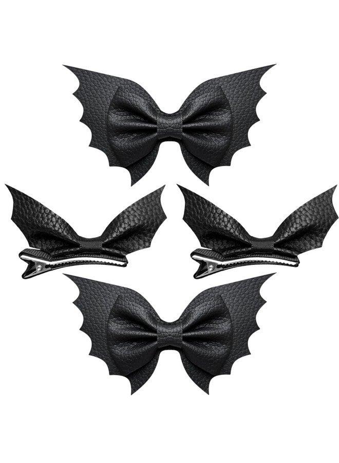 KCHIES Halloween Bat Hair Bow Clips Cartoon Wing Decor Alligator Barrettes Black For Teen Toddler Girls Women Kids Cosplay Costume Goth Accessories Pu Leather Hairpin Party Favor Decoration Gift 4Pcs - Image 1