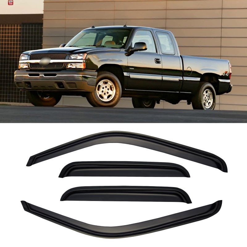 Window Visors for 19992006 Chevy Silverado GMC Sierra 15002500 3500 HD Rain Guards Shields Vent Deflector Shade Dark Smoke 2007 Classic for Extended Cab TapeOn 4PCS