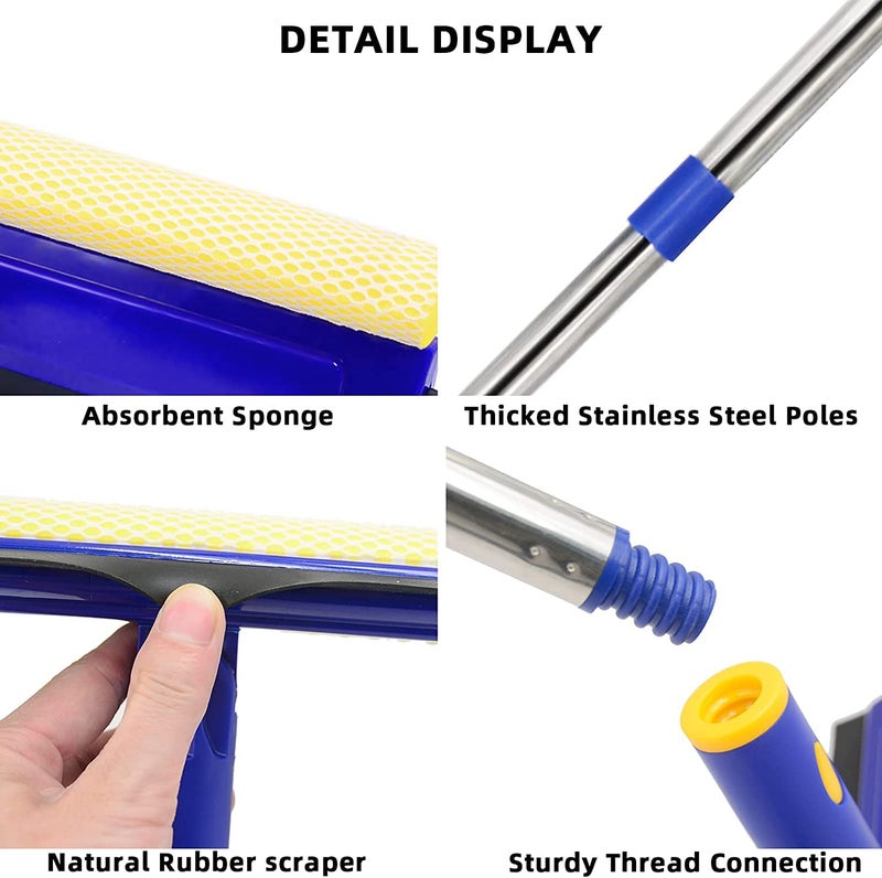 RONTENO Stainless Steel Wiper Cleaning Glass Window Office House Kitchen 2 in 1 Telescopic Car Wiper 1 Pc BlueYellow Color - Image 5