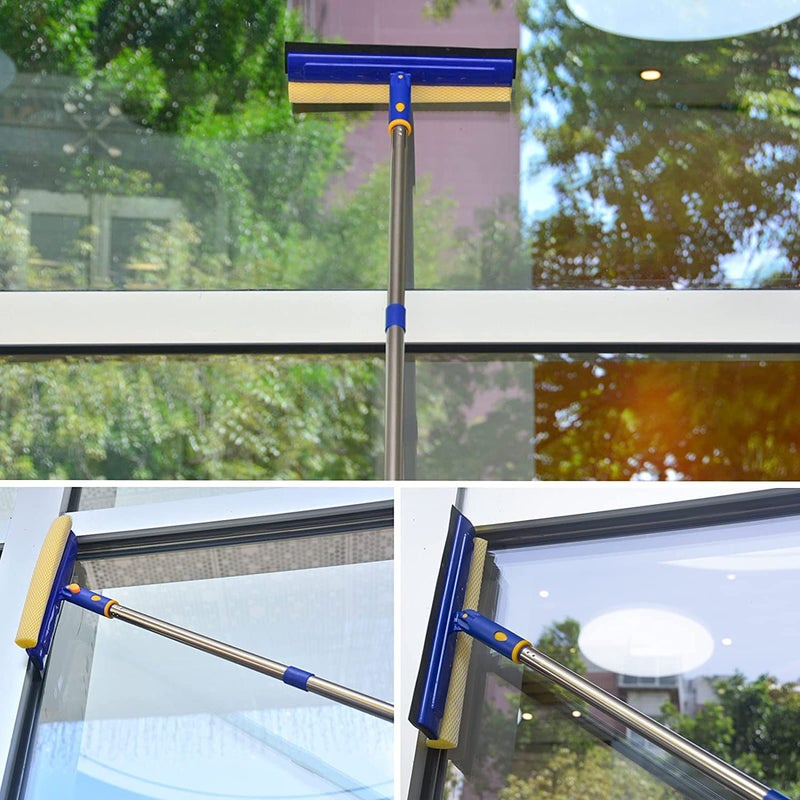 RONTENO Stainless Steel Wiper Cleaning Glass Window Office House Kitchen 2 in 1 Telescopic Car Wiper 1 Pc BlueYellow Color - Image 4