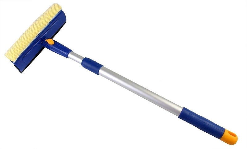 RONTENO Stainless Steel Wiper Cleaning Glass Window Office House Kitchen 2 in 1 Telescopic Car Wiper 1 Pc BlueYellow Color - Image 1