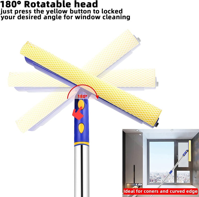RONTENO Stainless Steel Wiper Cleaning Glass Window Office House Kitchen 2 in 1 Telescopic Car Wiper 1 Pc BlueYellow Color - Image 3
